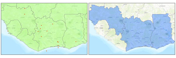 Areas returned with point features Areas returned with point features